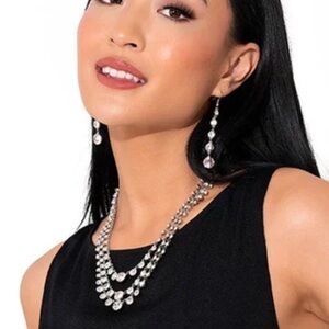 paparazzi Silver Multi-Strand Crystal Necklace with Dangle Earrings